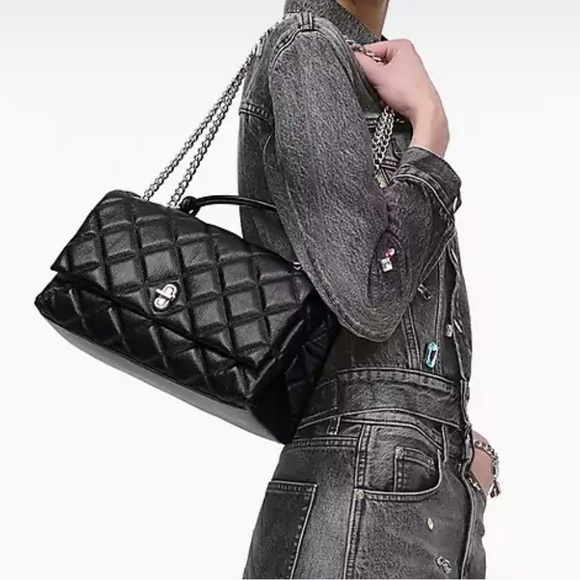 Black Quilted Leather Handbag - Picture 2 of 13